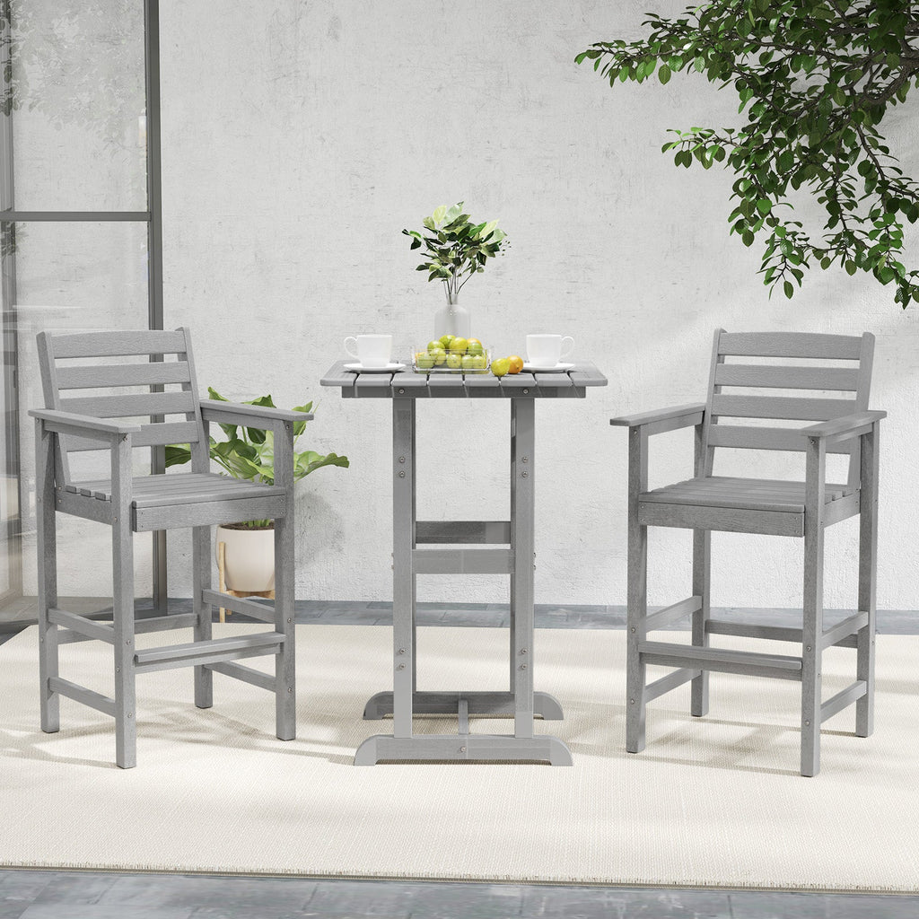 Patio HDPE Adirondack Bar Chairs Set of 2 with Wide Armrests-Gray